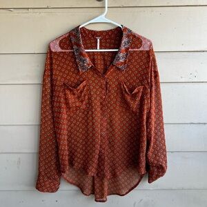Free People Oversized Sheer Boho Button Down Shirt - Size Small